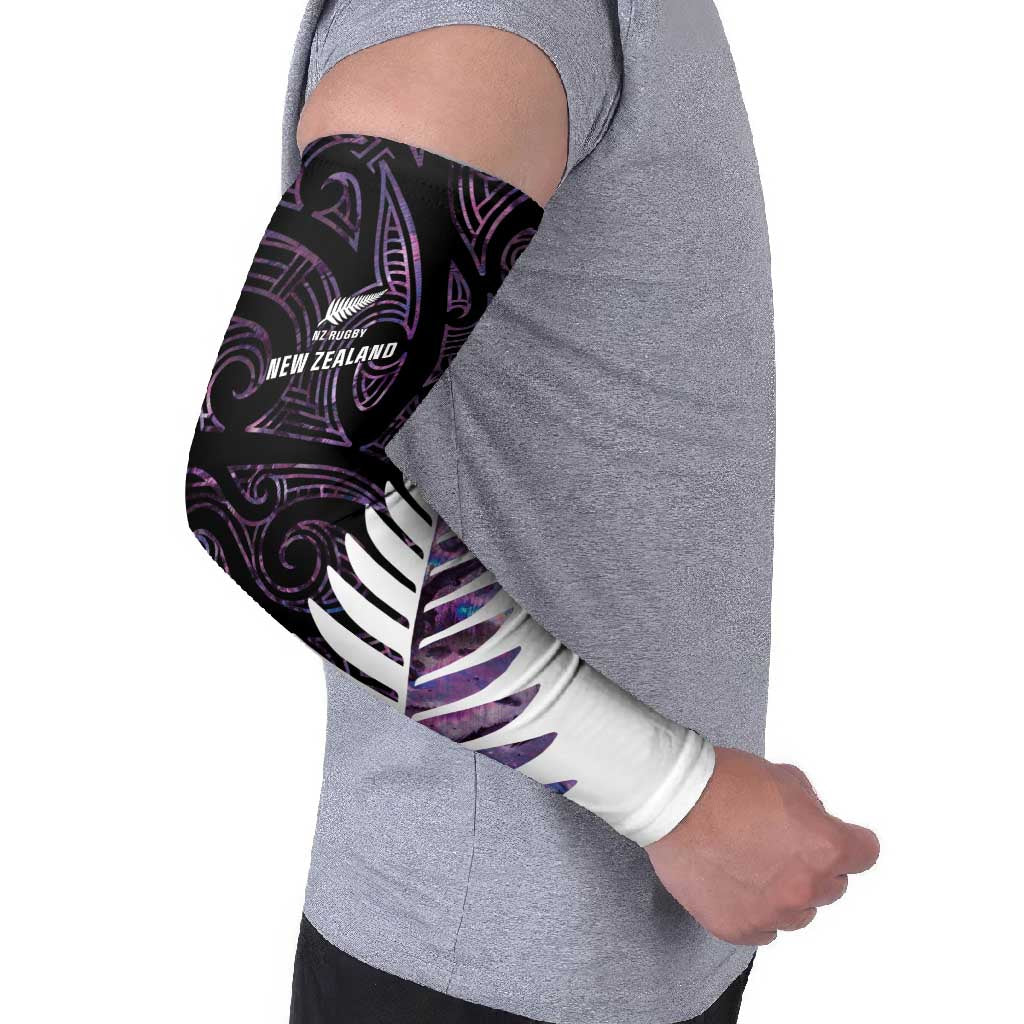 New Zealand Silver Fern Rugby Custom Arm Sleeves Go All Black Purple Maori Paua Shell LT14 - Polynesian Pride