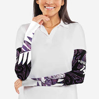 New Zealand Silver Fern Rugby Custom Arm Sleeves Go All Black Purple Maori Paua Shell LT14 - Polynesian Pride