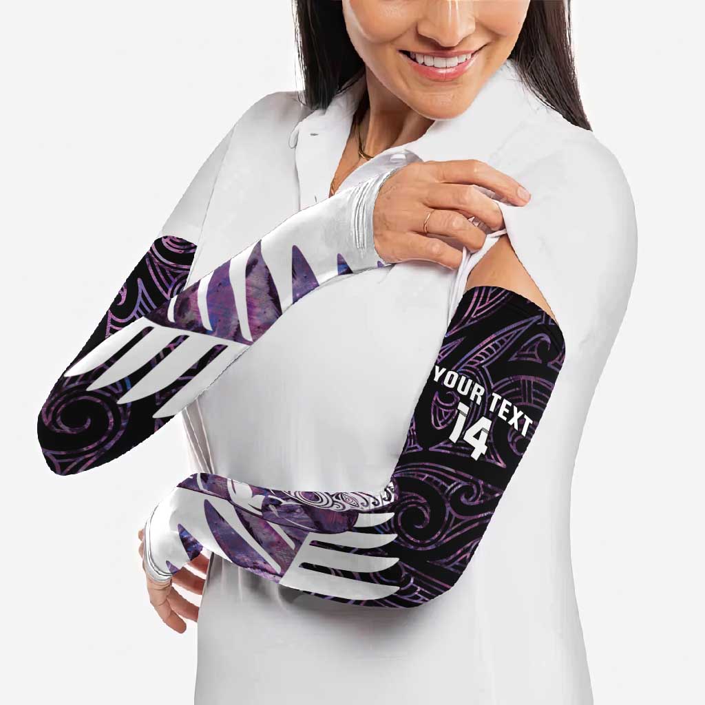 New Zealand Silver Fern Rugby Custom Arm Sleeves Go All Black Purple Maori Paua Shell LT14 - Polynesian Pride