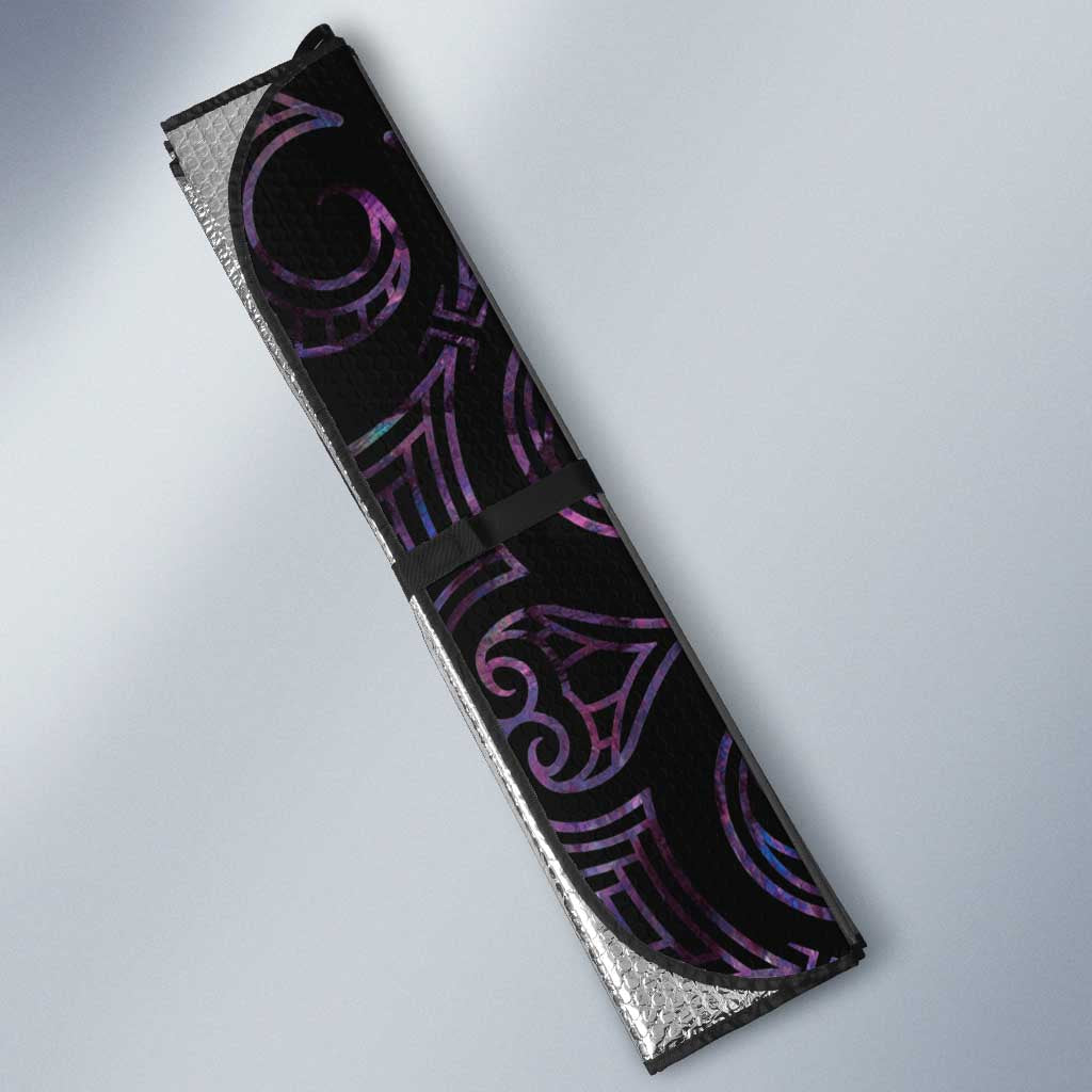 New Zealand Silver Fern Rugby Custom Auto Sun Shade Go All Black Purple Maori Paua Shell LT14 - Polynesian Pride