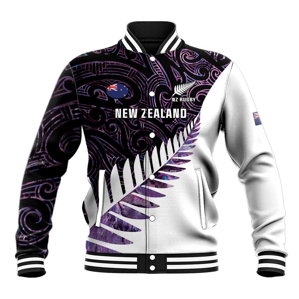 New Zealand Silver Fern Rugby Custom Baseball Jacket Go All Black Purple Maori Paua Shell - Polynesian Pride