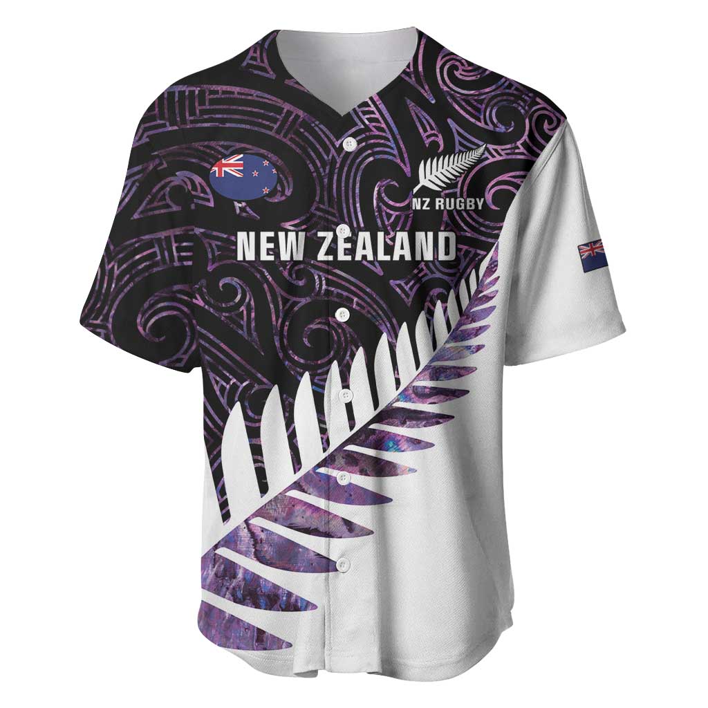 New Zealand Silver Fern Rugby Custom Baseball Jersey Go All Black Purple Maori Paua Shell LT14 Purple - Polynesian Pride