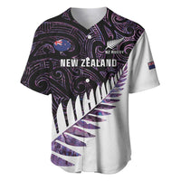 New Zealand Silver Fern Rugby Custom Baseball Jersey Go All Black Purple Maori Paua Shell LT14 Purple - Polynesian Pride