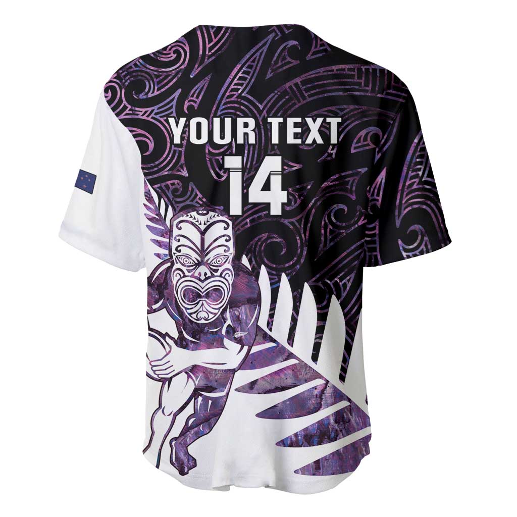 New Zealand Silver Fern Rugby Custom Baseball Jersey Go All Black Purple Maori Paua Shell LT14 - Polynesian Pride