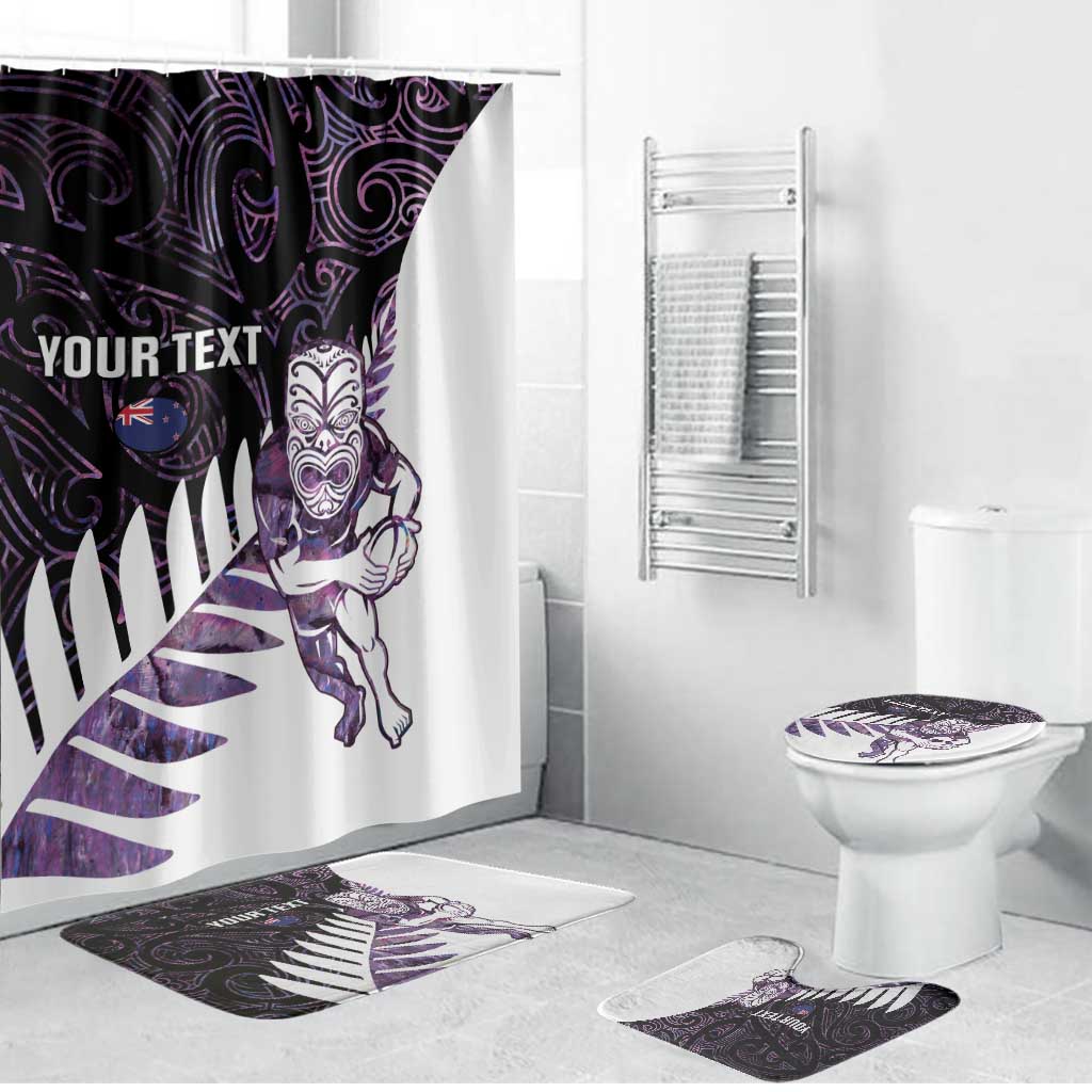New Zealand Silver Fern Rugby Custom Bathroom Set Go All Black Purple Maori Paua Shell LT14 Bathroom Set (4 pcs) Purple - Polynesian Pride