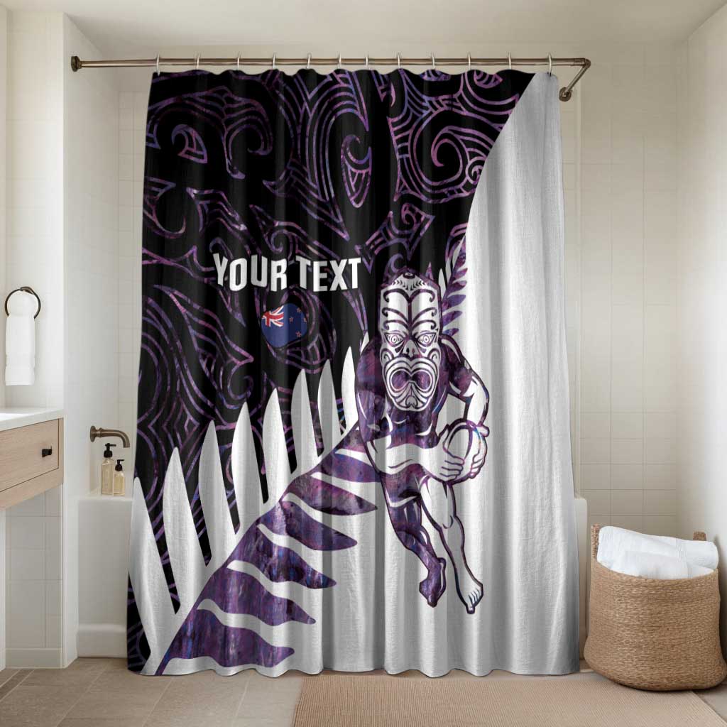 New Zealand Silver Fern Rugby Custom Bathroom Set Go All Black Purple Maori Paua Shell LT14 Shower Curtain Only Purple - Polynesian Pride