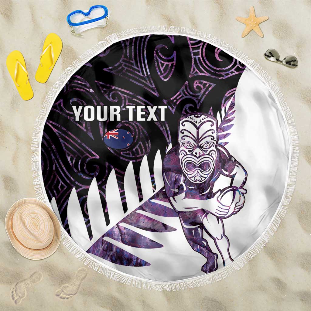 New Zealand Silver Fern Rugby Custom Beach Blanket Go All Black Purple Maori Paua Shell LT14 One Size 150cm Purple - Polynesian Pride