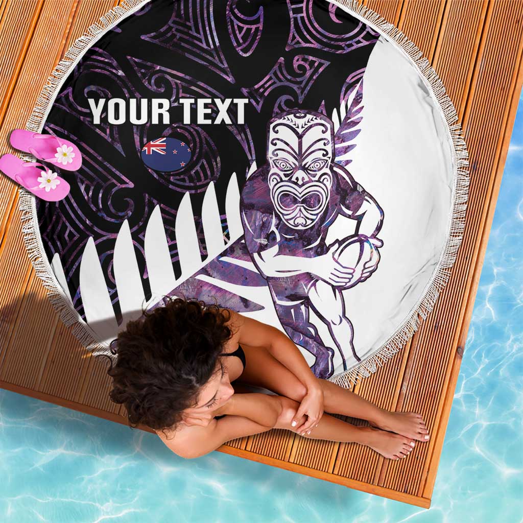 New Zealand Silver Fern Rugby Custom Beach Blanket Go All Black Purple Maori Paua Shell LT14 - Polynesian Pride