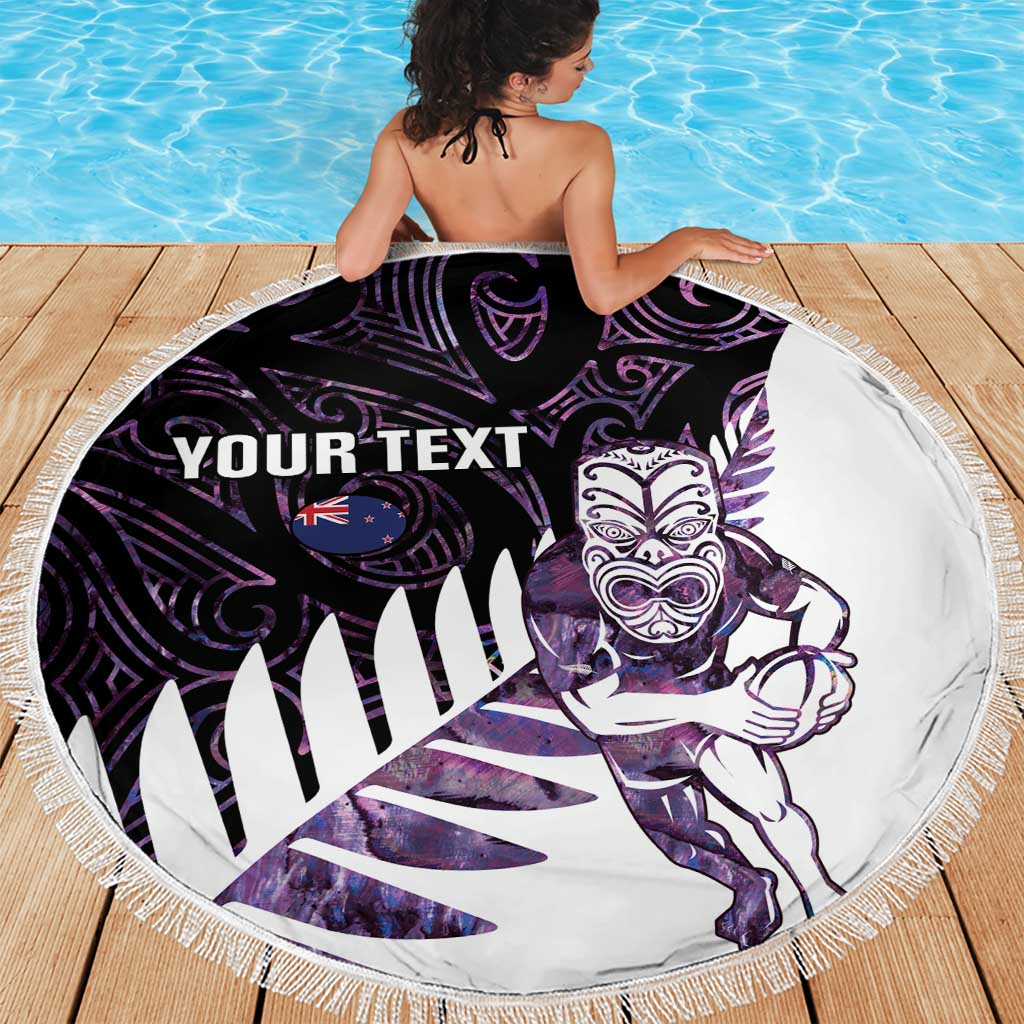 New Zealand Silver Fern Rugby Custom Beach Blanket Go All Black Purple Maori Paua Shell LT14 - Polynesian Pride