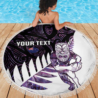 New Zealand Silver Fern Rugby Custom Beach Blanket Go All Black Purple Maori Paua Shell LT14 - Polynesian Pride