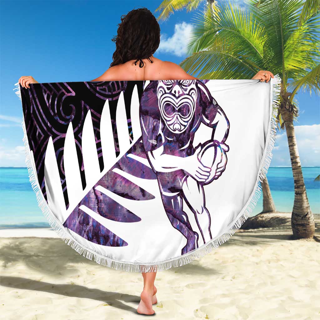 New Zealand Silver Fern Rugby Custom Beach Blanket Go All Black Purple Maori Paua Shell LT14 - Polynesian Pride