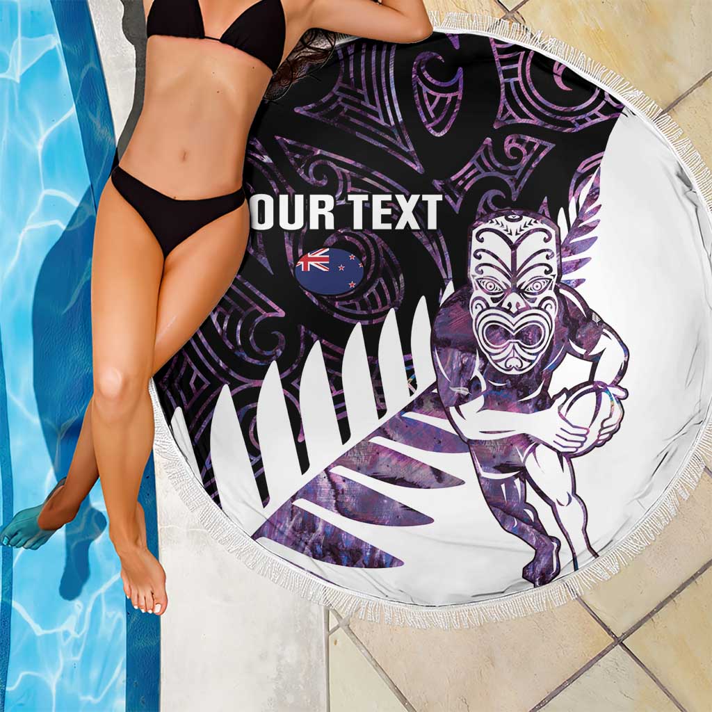 New Zealand Silver Fern Rugby Custom Beach Blanket Go All Black Purple Maori Paua Shell LT14 - Polynesian Pride