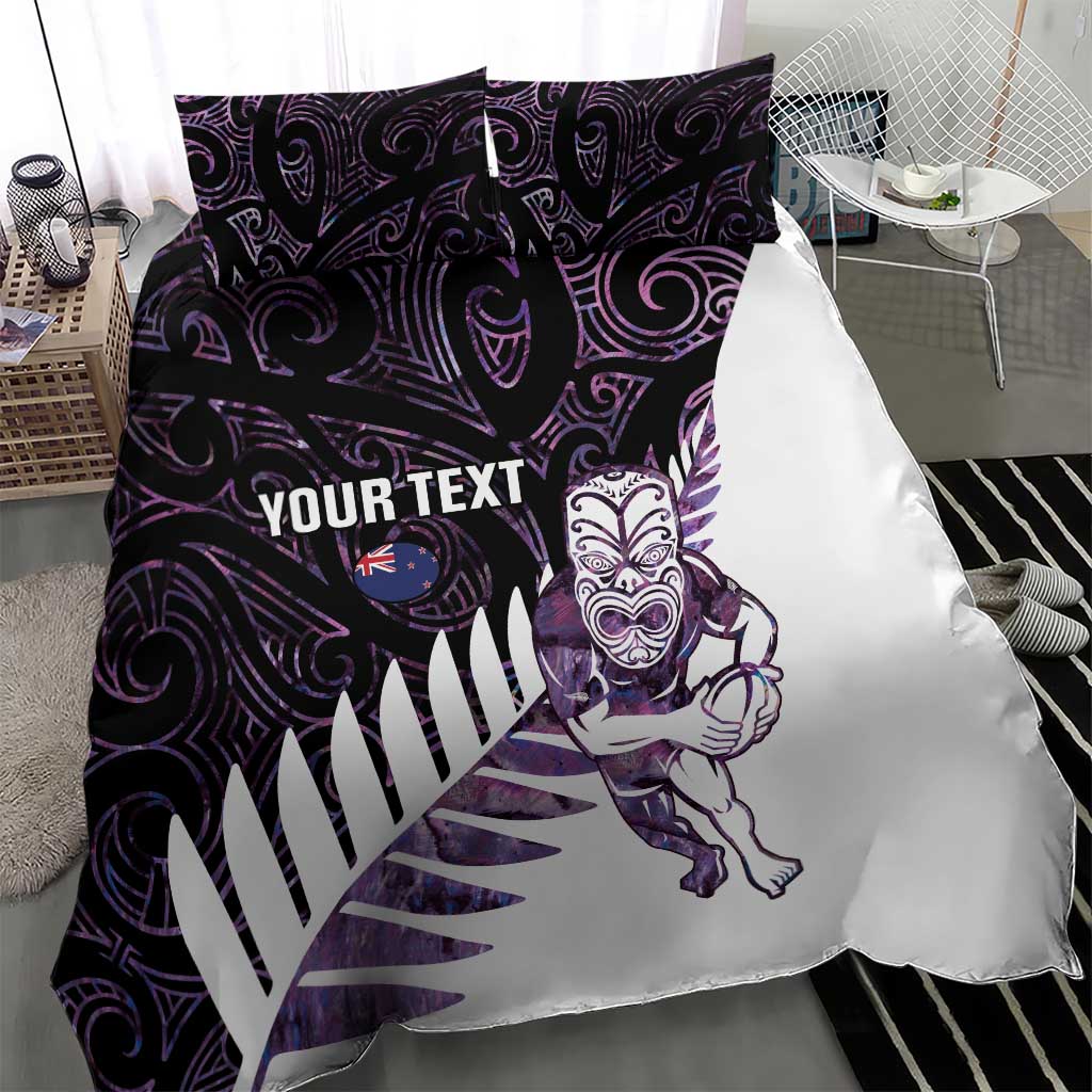 New Zealand Silver Fern Rugby Custom Bedding Set Go All Black Purple Maori Paua Shell - Polynesian Pride