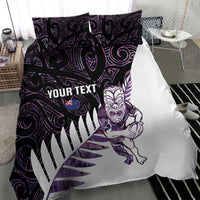 New Zealand Silver Fern Rugby Custom Bedding Set Go All Black Purple Maori Paua Shell - Polynesian Pride