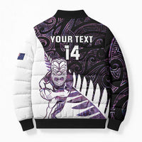 New Zealand Silver Fern Rugby Custom Bomber Puffer Jacket Go All Black Purple Maori Paua Shell - Polynesian Pride