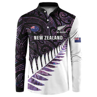 New Zealand Silver Fern Rugby Custom Button Sweatshirt Go All Black Purple Maori Paua Shell - Polynesian Pride