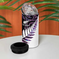 New Zealand Silver Fern Rugby Custom 4 in 1 Can Cooler Tumbler Go All Black Purple Maori Paua Shell LT14 - Polynesian Pride