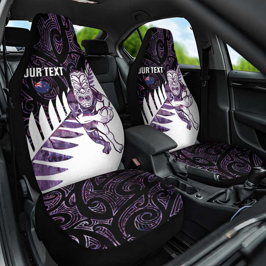 New Zealand Silver Fern Rugby Custom Car Seat Cover Go All Black Purple Maori Paua Shell - Polynesian Pride