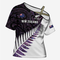 New Zealand Silver Fern Rugby Custom Cross Shoulder Shirt Go All Black Purple Maori Paua Shell - Polynesian Pride
