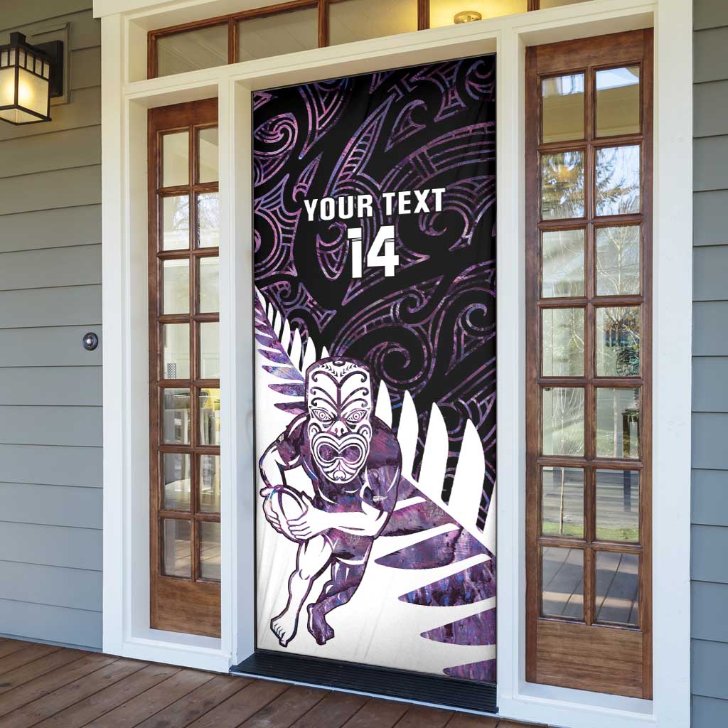 New Zealand Silver Fern Rugby Custom Door Cover Go All Black Purple Maori Paua Shell LT14 - Polynesian Pride