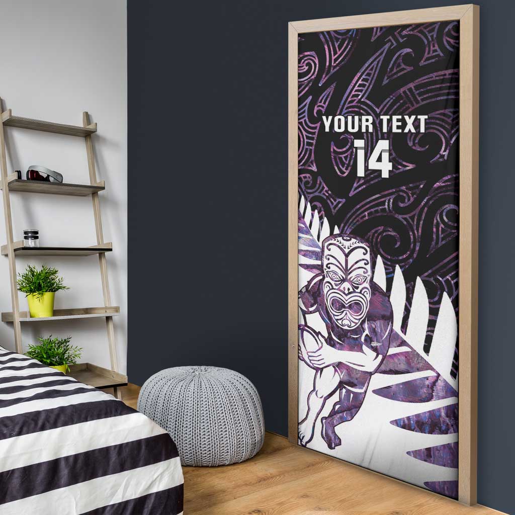 New Zealand Silver Fern Rugby Custom Door Cover Go All Black Purple Maori Paua Shell LT14 - Polynesian Pride