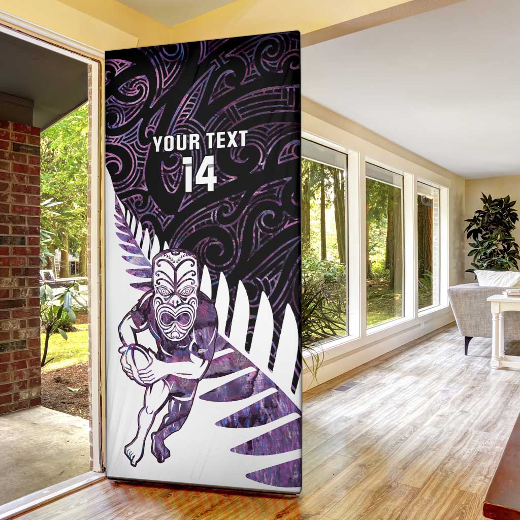 New Zealand Silver Fern Rugby Custom Door Cover Go All Black Purple Maori Paua Shell LT14 - Polynesian Pride