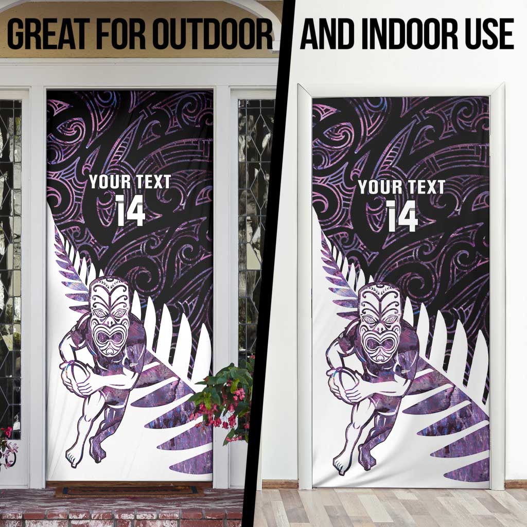New Zealand Silver Fern Rugby Custom Door Cover Go All Black Purple Maori Paua Shell LT14 - Polynesian Pride