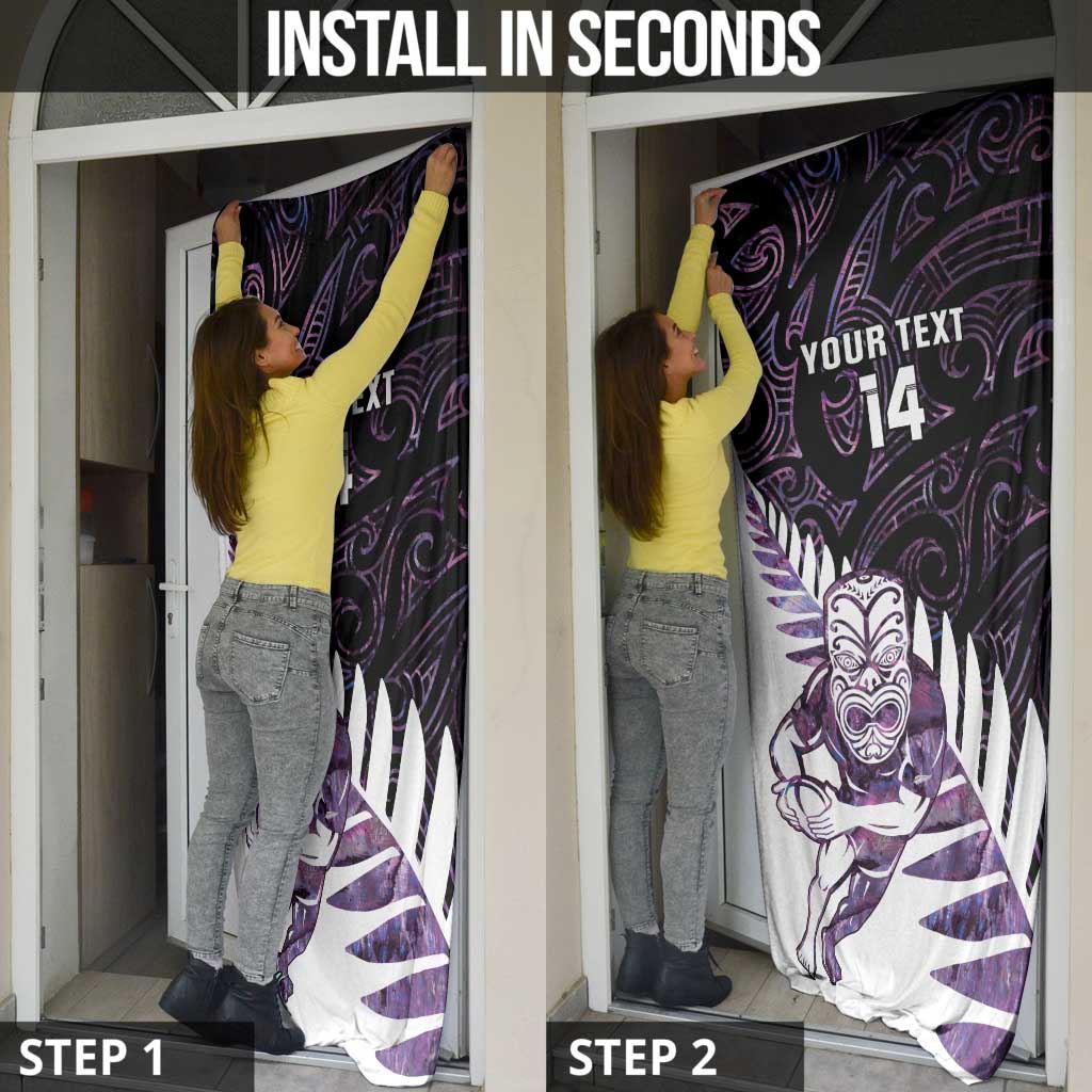 New Zealand Silver Fern Rugby Custom Door Cover Go All Black Purple Maori Paua Shell LT14 - Polynesian Pride