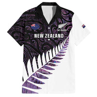New Zealand Silver Fern Rugby Custom Family Matching Long Sleeve Bodycon Dress and Hawaiian Shirt Go All Black Purple Maori Paua Shell LT14 Dad's Shirt - Short Sleeve Purple - Polynesian Pride