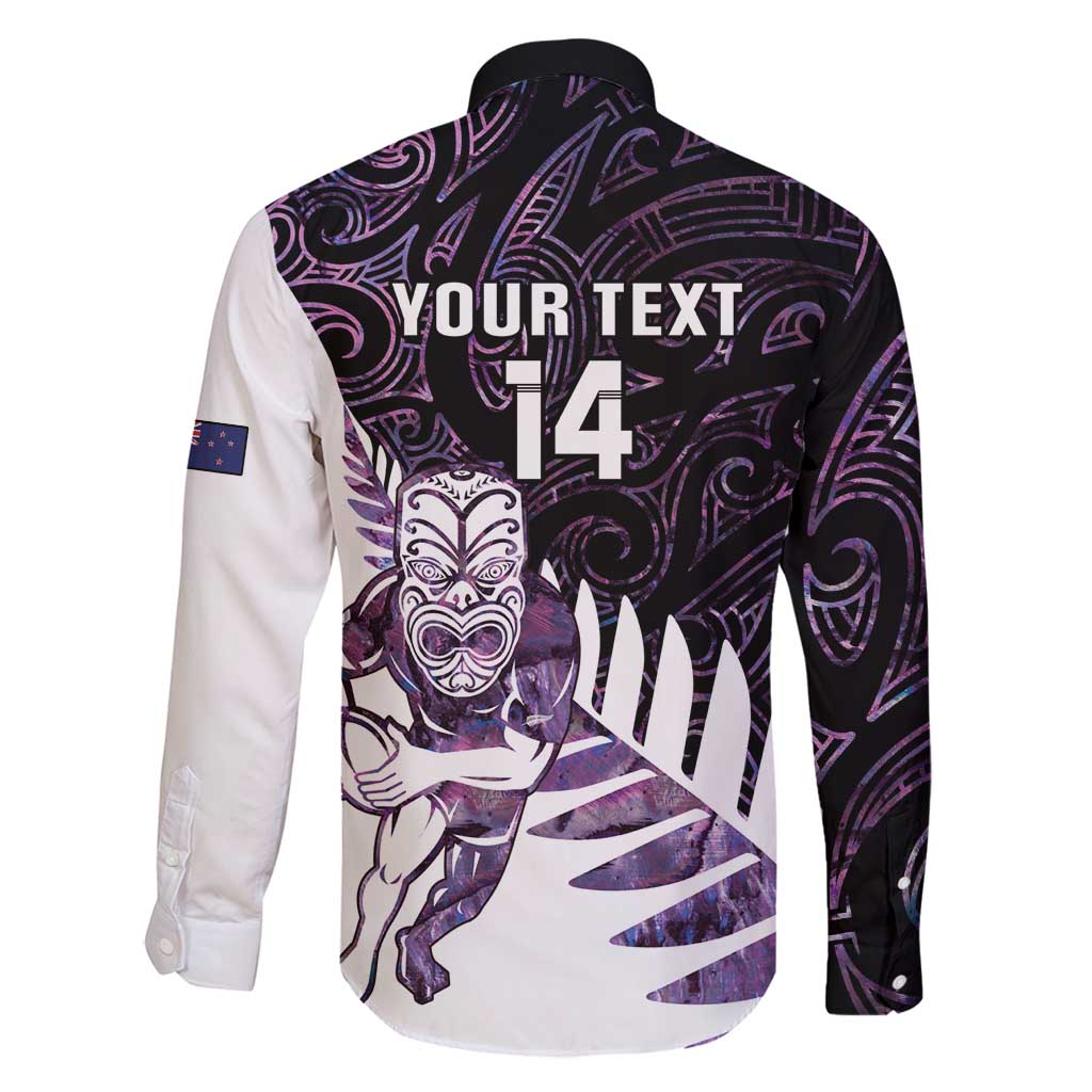 New Zealand Silver Fern Rugby Custom Family Matching Long Sleeve Bodycon Dress and Hawaiian Shirt Go All Black Purple Maori Paua Shell LT14 - Polynesian Pride