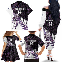 New Zealand Silver Fern Rugby Custom Family Matching Off The Shoulder Long Sleeve Dress and Hawaiian Shirt Go All Black Purple Maori Paua Shell LT14 - Polynesian Pride