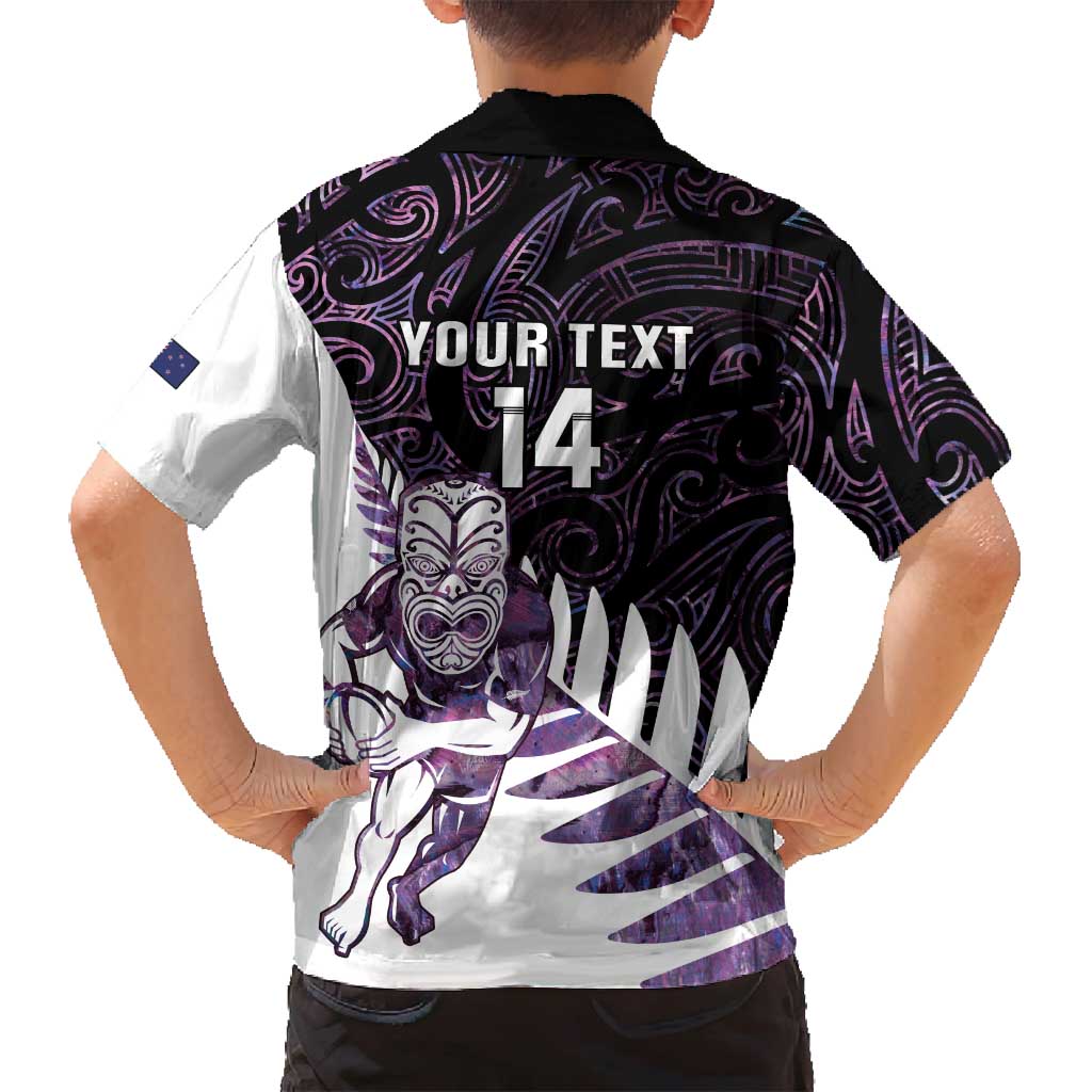 New Zealand Silver Fern Rugby Custom Family Matching Off Shoulder Short Dress and Hawaiian Shirt Go All Black Purple Maori Paua Shell LT14 - Polynesian Pride