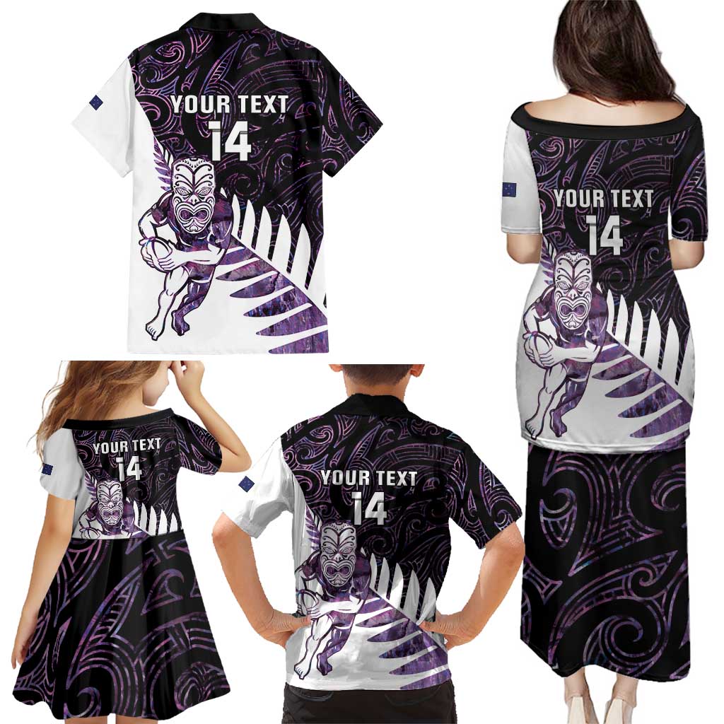 New Zealand Silver Fern Rugby Custom Family Matching Puletasi and Hawaiian Shirt Go All Black Purple Maori Paua Shell - Polynesian Pride