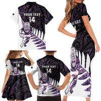 New Zealand Silver Fern Rugby Custom Family Matching Short Sleeve Bodycon Dress and Hawaiian Shirt Go All Black Purple Maori Paua Shell LT14 - Polynesian Pride