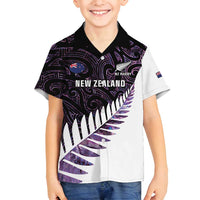New Zealand Silver Fern Rugby Custom Family Matching Summer Maxi Dress and Hawaiian Shirt Go All Black Purple Maori Paua Shell LT14 Son's Shirt Purple - Polynesian Pride