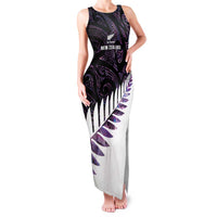New Zealand Silver Fern Rugby Custom Family Matching Tank Maxi Dress and Hawaiian Shirt Go All Black Purple Maori Paua Shell LT14 Mom's Dress Purple - Polynesian Pride