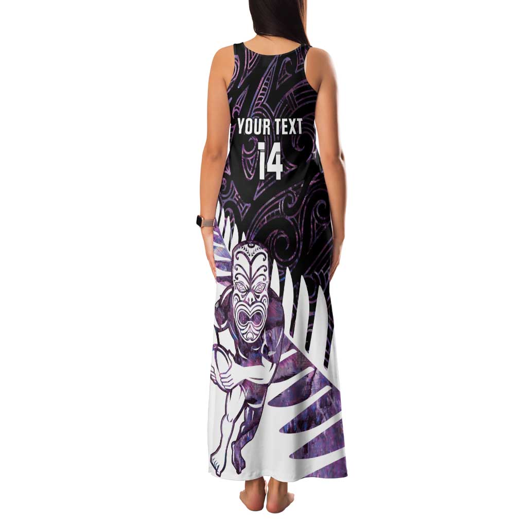 New Zealand Silver Fern Rugby Custom Family Matching Tank Maxi Dress and Hawaiian Shirt Go All Black Purple Maori Paua Shell LT14 - Polynesian Pride