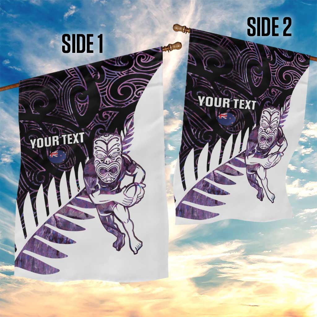 New Zealand Silver Fern Rugby Custom Garden Flag Go All Black Purple Maori Paua Shell LT14 - Polynesian Pride