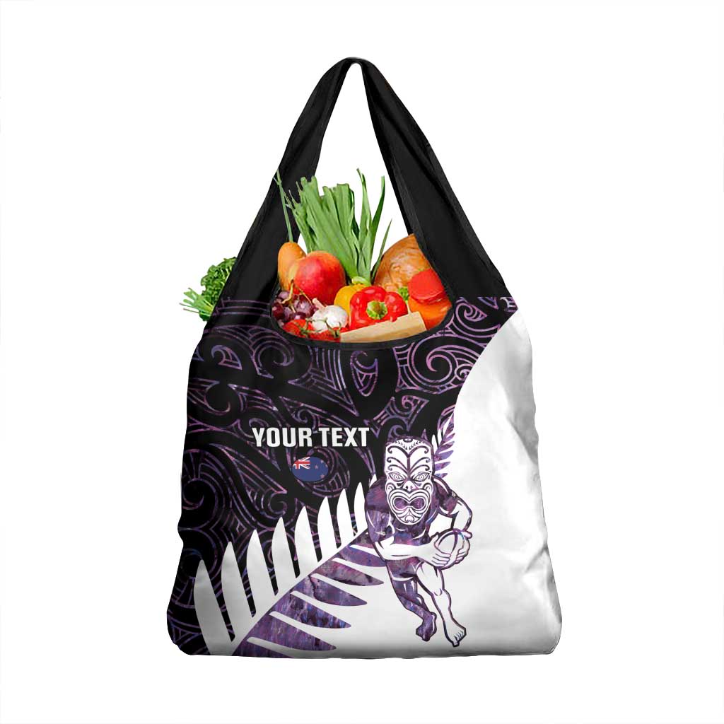 New Zealand Silver Fern Rugby Custom Grocery Bag Go All Black Purple Maori Paua Shell - Polynesian Pride