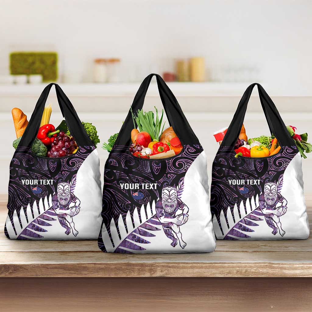 New Zealand Silver Fern Rugby Custom Grocery Bag Go All Black Purple Maori Paua Shell LT14 3-pack One Size Purple - Polynesian Pride