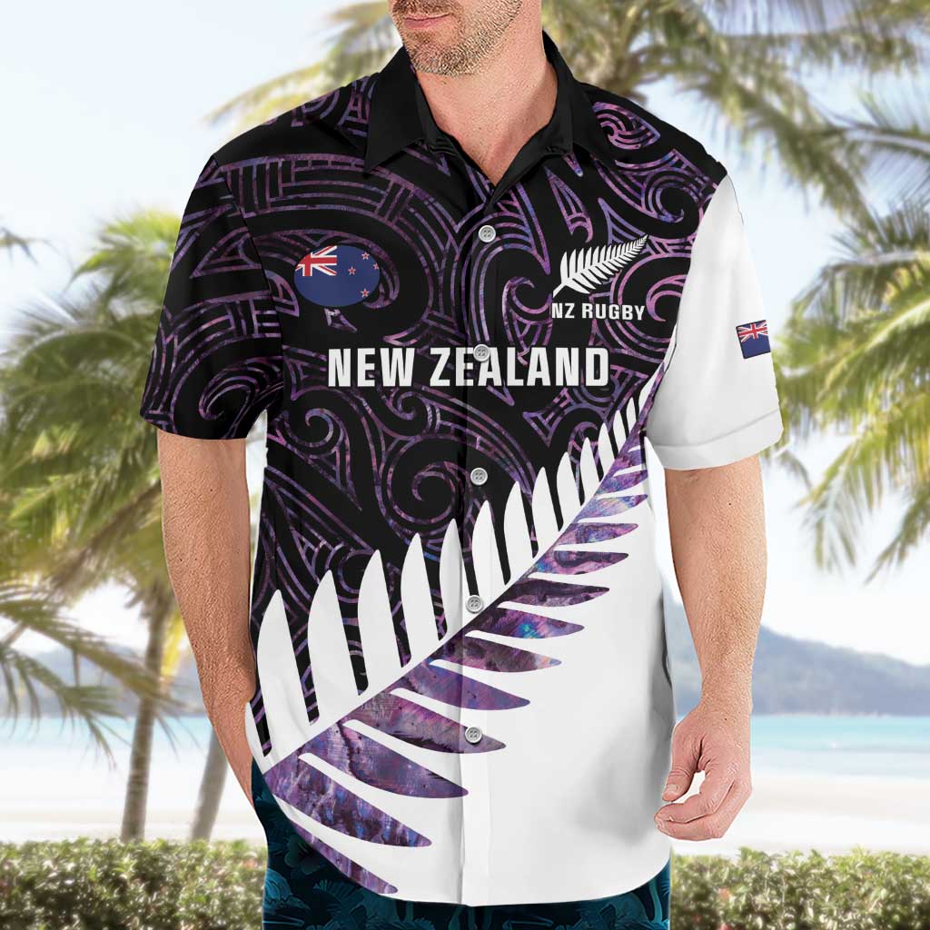 New Zealand Silver Fern Rugby Custom Hawaiian Shirt Go All Black Purple Maori Paua Shell LT14 - Polynesian Pride