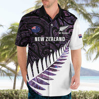 New Zealand Silver Fern Rugby Custom Hawaiian Shirt Go All Black Purple Maori Paua Shell LT14 - Polynesian Pride