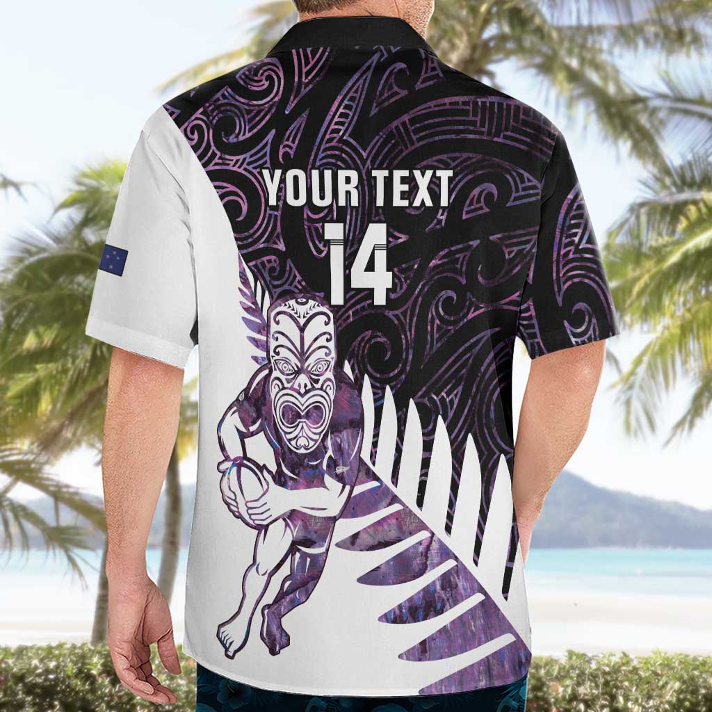 New Zealand Silver Fern Rugby Custom Hawaiian Shirt Go All Black Purple Maori Paua Shell LT14 - Polynesian Pride