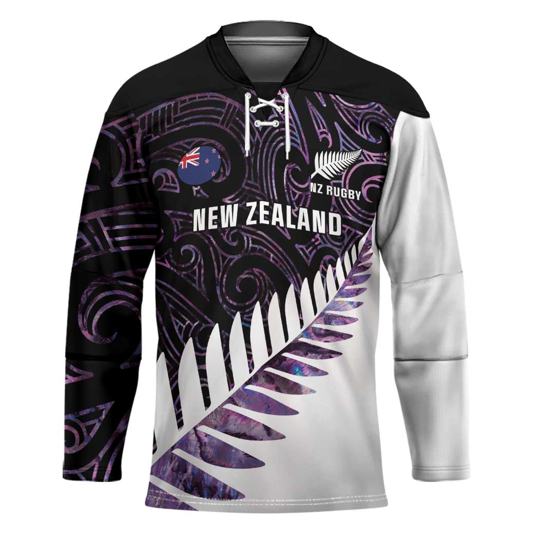 New Zealand Silver Fern Rugby Custom Hockey Jersey Go All Black Purple Maori Paua Shell - Polynesian Pride