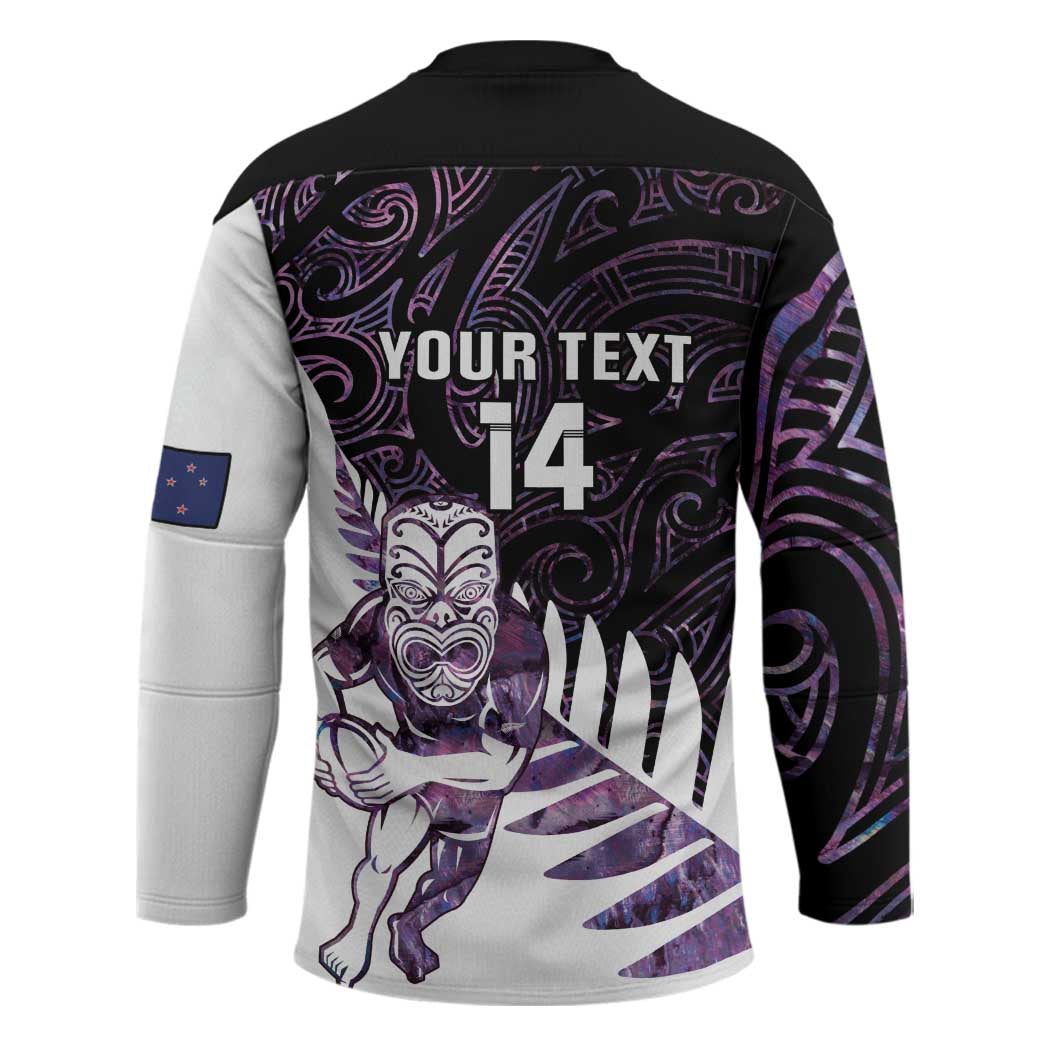 New Zealand Silver Fern Rugby Custom Hockey Jersey Go All Black Purple Maori Paua Shell LT14 - Polynesian Pride