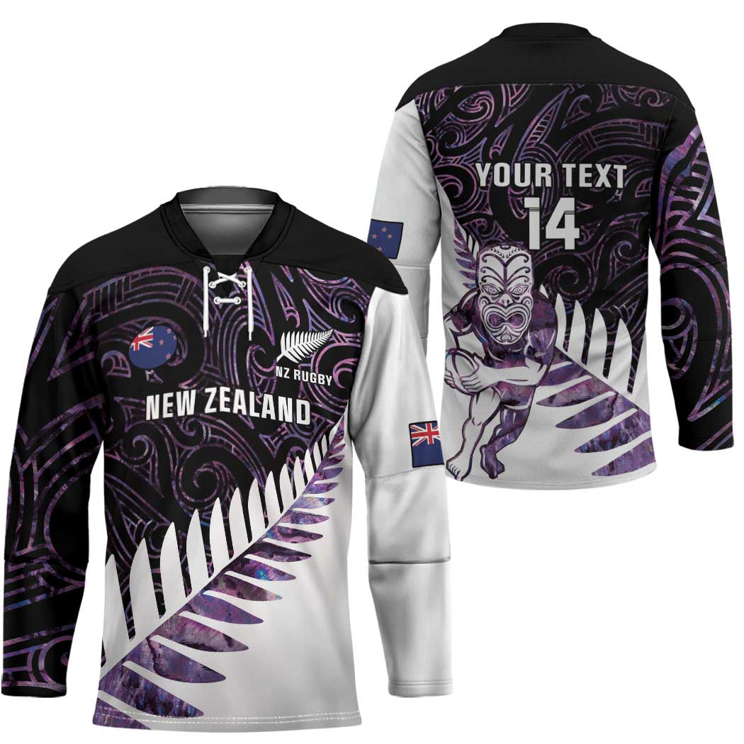 New Zealand Silver Fern Rugby Custom Hockey Jersey Go All Black Purple Maori Paua Shell LT14 - Polynesian Pride