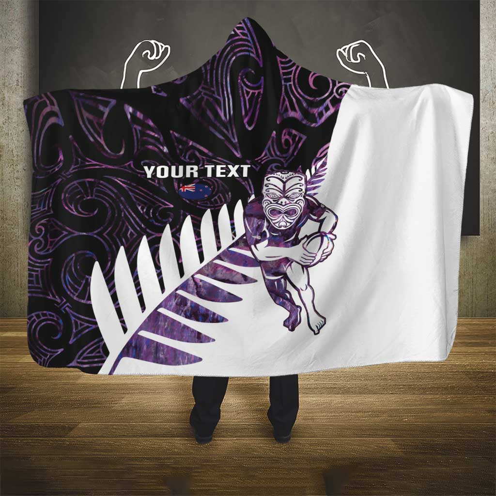 New Zealand Silver Fern Rugby Custom Hooded Blanket Go All Black Purple Maori Paua Shell LT14 - Polynesian Pride