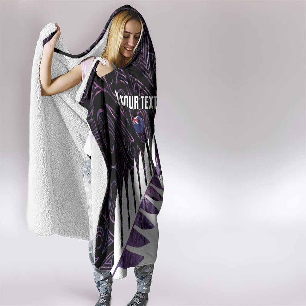 New Zealand Silver Fern Rugby Custom Hooded Blanket Go All Black Purple Maori Paua Shell LT14 - Polynesian Pride
