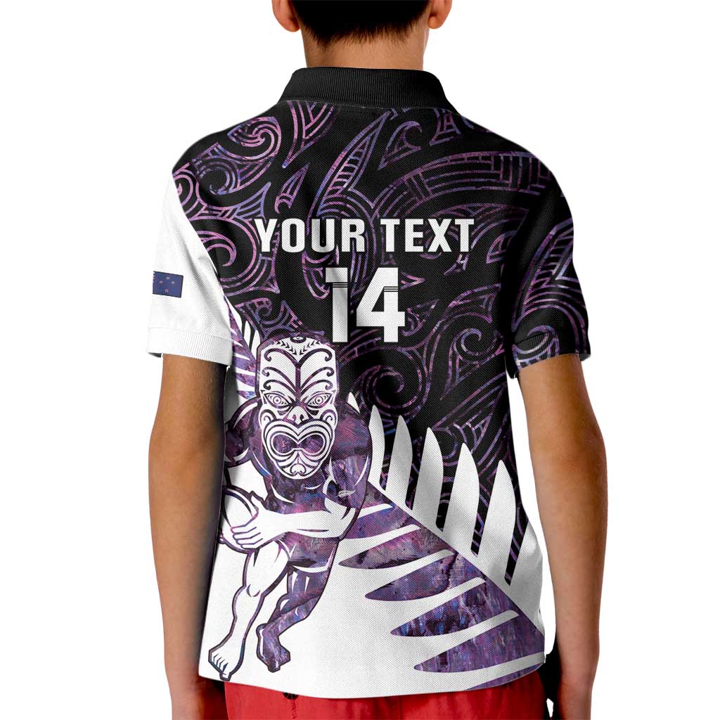 New Zealand Silver Fern Rugby Custom Kid Polo Shirt Go All Black Purple Maori Paua Shell LT14 - Polynesian Pride