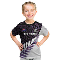 New Zealand Silver Fern Rugby Custom Kid T Shirt Go All Black Purple Maori Paua Shell LT14 Purple - Polynesian Pride